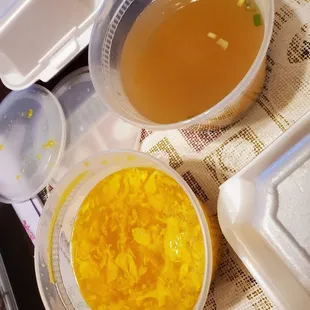 Egg drop on the left and miso on the right