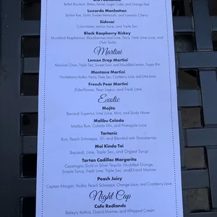 Alcoholic Beverage Menu, but they have a full bar.