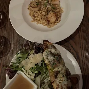 Vegan French Dip (with read cheese) and Mediterranean Couscous with Scallops