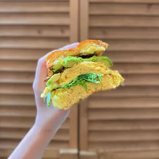 cross section; breakfast sandwich + bacon + avocado (11/2023)