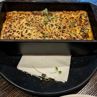 a pan of food on a table