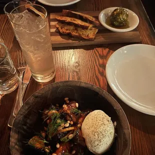 Sheep cheese &amp; honey plate, sweet potato &amp; burrata cheese.