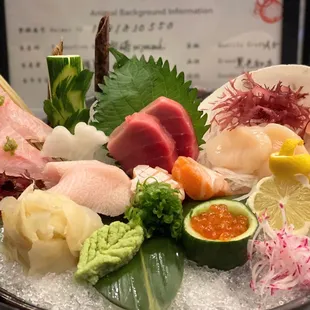 Sashimi- Hokaido Scallop, ikura, tuna, halibut ...