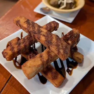 Fried eggplant with honey sauce