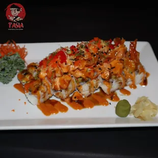 Indulge in the fiery flavors of the volcano roll
