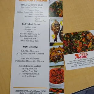 a menu for a restaurant