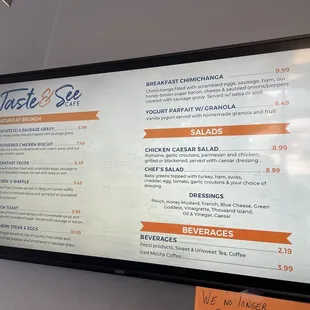 a menu on the wall