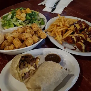 California burrito, TNT Chicken, &amp; Truffle Tots