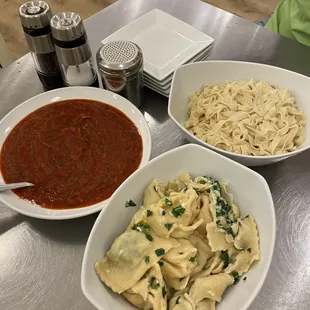 Spinach &amp; Butternut Squash Ravioli, Fettuccine, Tomato Sauce.