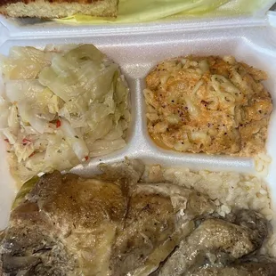 Herb Baked Chicken  Mac and Cheese  Cabbage