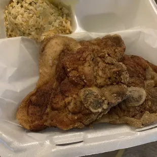 Fried Pork Chops with Broccoli Cheese Casserole