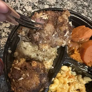 This dry azz plate was not cheap $40 two oxtail plates and two salmon and shrimp plates,, I'm not gone get on the Cajun salmon and shrimp