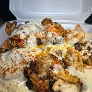 Jerk Chicken and Shrimp Alfredo Pasta