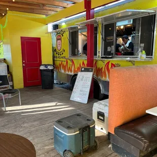 a food truck in a restaurant