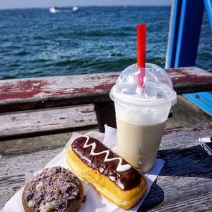 Blueberry cream cheese crumble and cream-filled chocolate with a blended espresso.  SO. GOOD.
