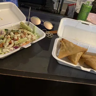 Chicken samosas and slaw