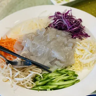 a plate of food with chopsticks