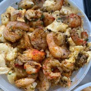 a bowl of shrimp and cauliflower