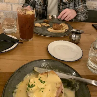 Eggs Benedict (traditional), chicken and waffle, Bloody Mary ***YUMMY***