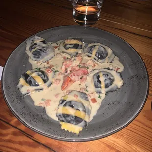 Lobster ravioli was really good, came out cold but nice al dente pasta