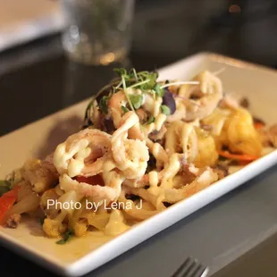 Calamari ($16) - vegetable escabeche, fresno pepper, lemon aioli