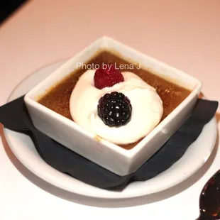 Coffee Crème Brûlée ($10) Hyperion coffee / flamed sugar / brandy whipped cream / berries