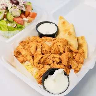 a chicken salad and pita chips