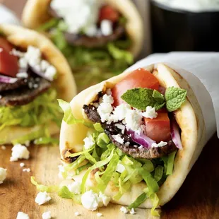 a pita sandwich cut in half