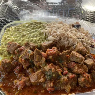 Lentils and coconut rice and beef stew