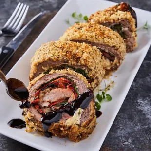 Horseradish-crusted Beef Roulade w/ Demi Sauce.  A catering favorite and a featured recipe in Chef Gail's new cookbook, Frozen &amp; Fabulous.