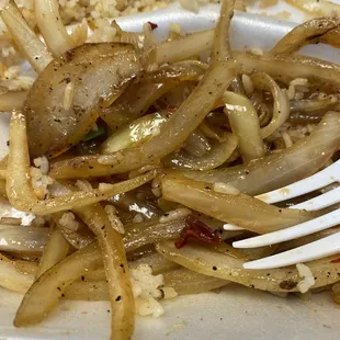 Halfway through my lunch, mostly onions