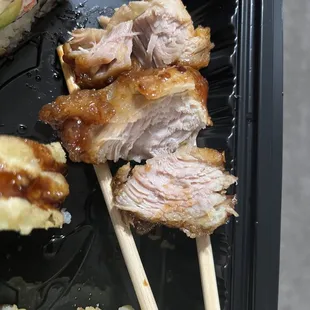 You can see it's slight pink not white like chicken is supposed to be