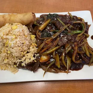 Sezchuan beef, with no carrots and drowning in salty sauce. That is their version of fried rice.