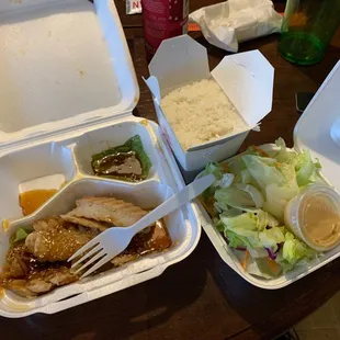 Bento box with double chicken teriyaki. It was not worth the 10 dollars I paid for it.