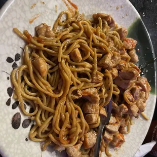 Hibachi chicken and noodles  with Sriracha