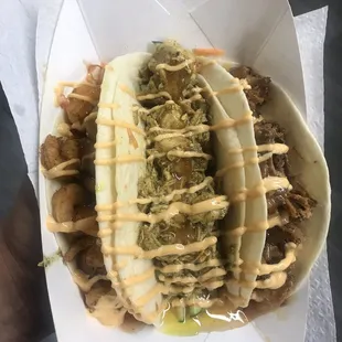 Taco Trio (shrimp, curry chicken, pork)