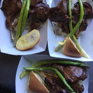Lambchops w/ asparagus over jasmine rice (rotational dish)
