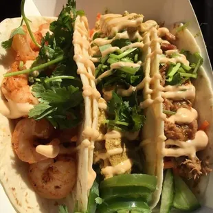 Taco Trio- shrimp, chicken &amp; pork..the pork was my favorite!
