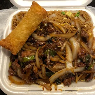 Mongolian Beef lunch special w/ egg roll