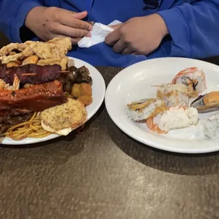 two plates of food on a table