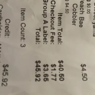 Extra fees charged on top of food.