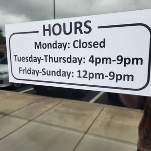 Hours of operation! As of 2022-June-11