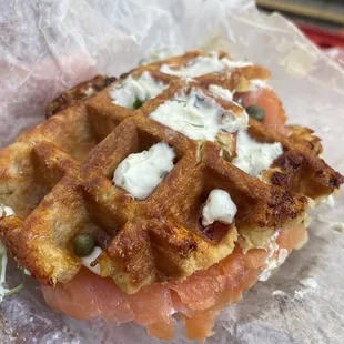 Smoked salmon on a waffle