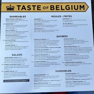 Starters, Salads, Entrees menu etc.