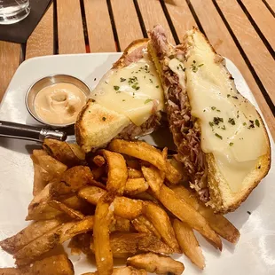 Grilled Ham and Cheese Sandwich with frites and chipotle mayo