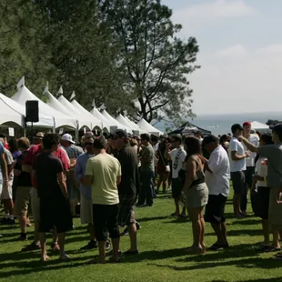 a crowd of people standing in a field