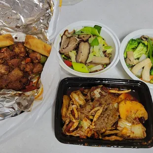 Chengdu ribs, dry hot pot with beef belly, veggie combo and pork belly