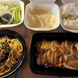 Peking duck and dandan noodles.