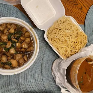 N1. Spicy Beef Noodle Soup and K10. Basil Chicken