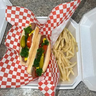  hot dog and french fries